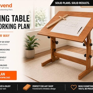 Drafting Table Woodworking Plans PDF, Adjustable Drawing Desk Plans, DIY Drafting Table, Digital Download, Woodworking Project
