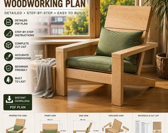 Lounge Chair Woodworking Plan PDF | DIY Outdoor Chair Plans | Wooden Armchair Plans | Patio Chair DIY | Step by Step Furniture Plan