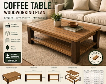 Coffee Table Woodworking Plan | DIY Outdoor & Indoor Coffee Table | Modern Slatted Table PDF | Step by Step Woodworking Plans