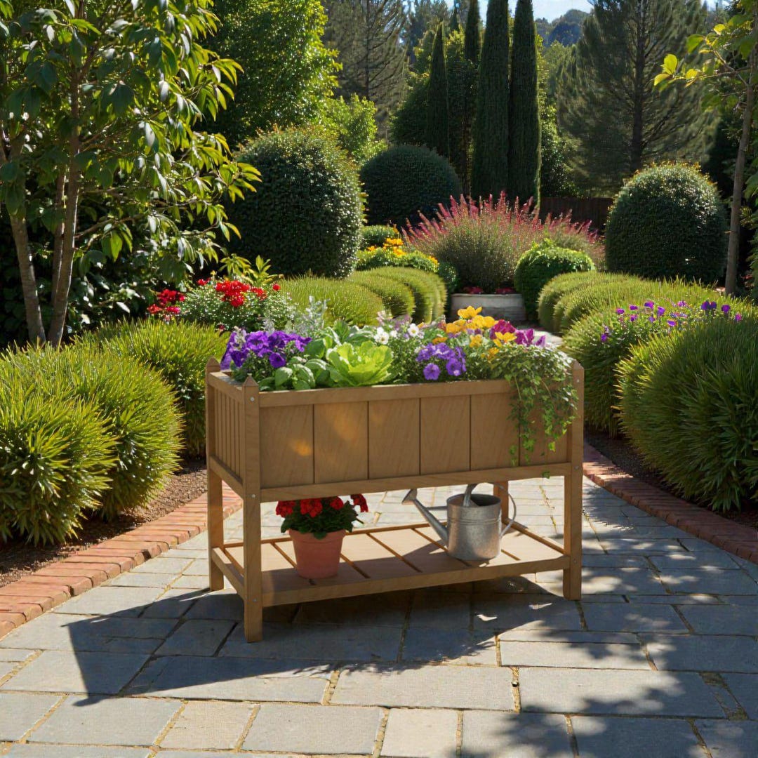 Wide Raised Garden Bed Plans PDF, Wooden Planter Box With Shelf, DIY ...