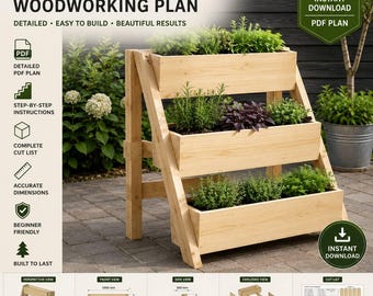Tiered Planter Box Woodworking Plan | DIY Ladder Garden Planter | Wooden Plant Stand PDF | Vertical Herb Garden | Instant Download