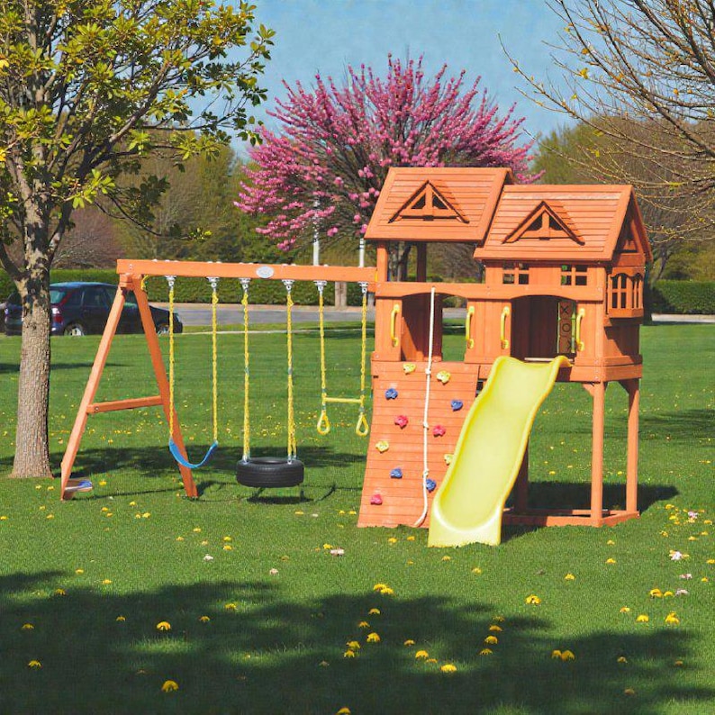 Backyard Wooden Playset Plans PDF | Kids Outdoor Playground With Swing ...