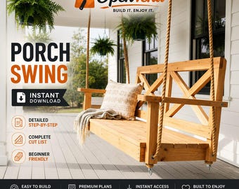 Porch Swing Plans PDF – DIY Farmhouse X-Back Wood Swing – Outdoor Bench Swing Woodworking Blueprint – Instant Download