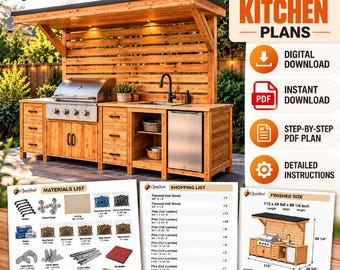 Outdoor Kitchen Plans PDF, DIY BBQ Station Plans, Backyard Grill Cabinet, Woodworking Plans, Step by Step Outdoor Kitchen