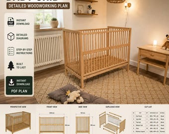 Baby Crib Woodworking Plan PDF | DIY Baby Crib Plans | Wooden Crib Blueprint | Nursery Furniture Plan | DIY Furniture | Instant Download