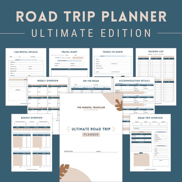 Road Trip Planner Printable, Digital Vacation Journal, Travel Planner, Trip Itinerary Template, Holiday Planner, Instant Download