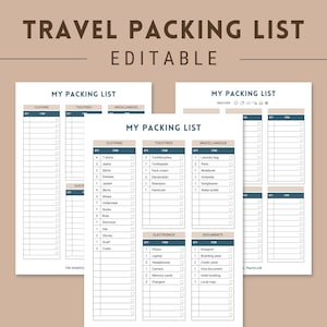 Travel Packing List Editable Canva Template Digital Vacation - Etsy