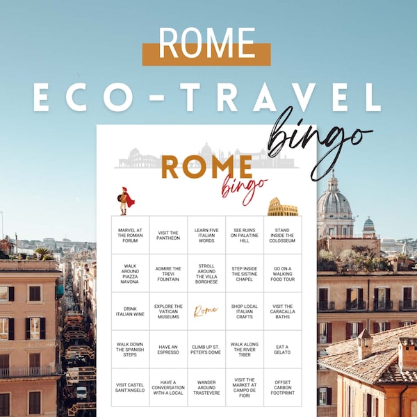 Rome Travel Bingo, Travel Bucket List, Instant Digital Download, Printable Travel Game, Travel Gift