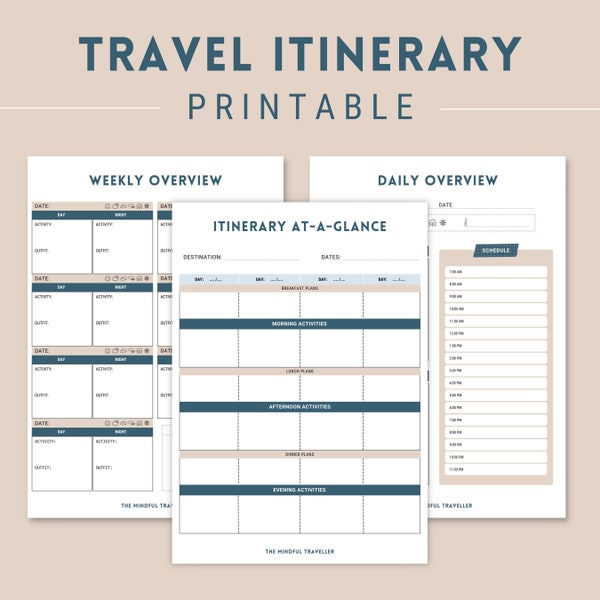 Travel Itinerary Template Printable, Digital Vacation Planner, Daily Weekly Trip Planner, Holiday Outfit Tracker, Instant Download
