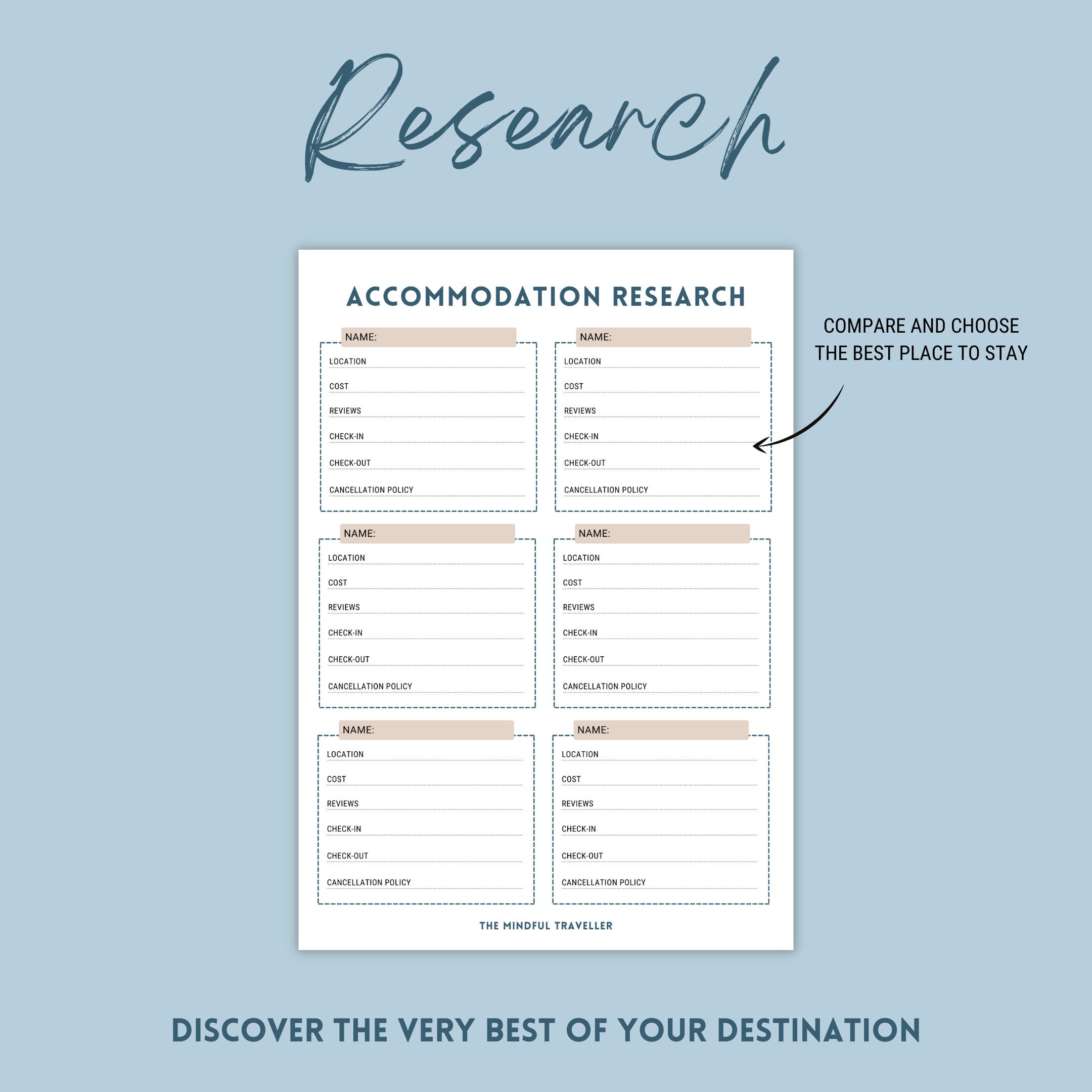 Accommodation Planner Printable, Digital Travel Itinerary ...