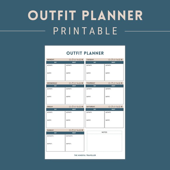 Outfit Planner Printable, Vacation Outfit Weekly Tracker, Travel Packing List, Road Trip Planner Sheets, A4 Instant Download