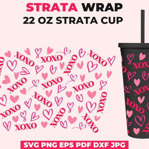 XOXO Hearts Strata Tasse SVG, 22 oz Strata Full Wrap, Love Strata Becher, Seamless Strata Cup Wrap, Layered SVG