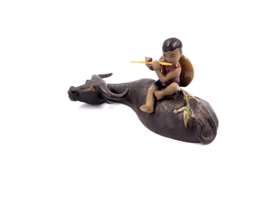 Boy Playing Flute on Water Buffalo. Shiwan Figure Etsy