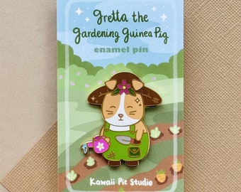 Gardening Guinea Pig Cute Enamel Pin, Outdoorsy Hobby Gift, Plant Lover Gift, Cute Guinea Pig Gift, Kawaii Enamel Pins, Ita Bag Accessories