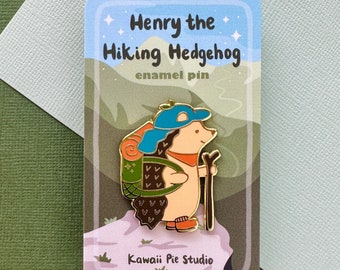Hiking Hedgehog Cute Enamel Pin, Cute Animal Outdoorsy Gift, Hiking Gift, Nature Gift, Camping Gift, Kawaii Lapel Pins, Cute Bag Accessories