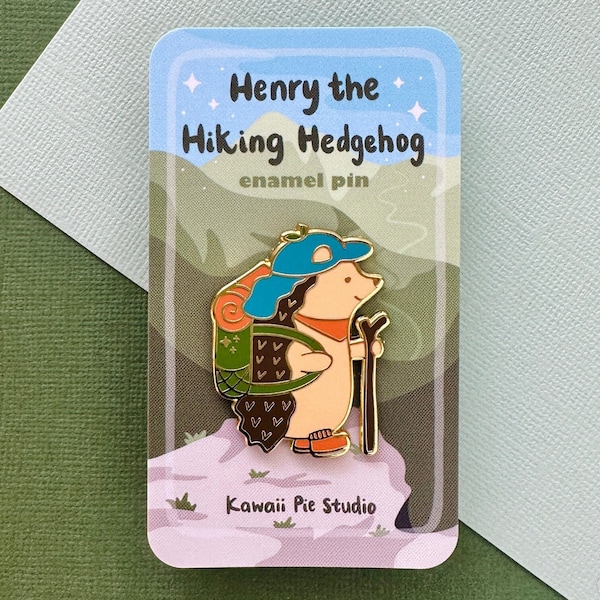 Hiking Hedgehog Cute Enamel Pin, Cute Animal Outdoorsy Gift, Hiking Gift, Nature Gift, Camping Gift, Kawaii Lapel Pins, Cute Bag Accessories