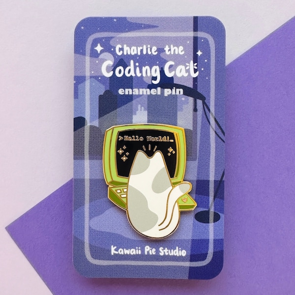 Coding Cat Cute Enamel Pin, Hello World Nerdy Gift, Cute Animal Computer Coder Gift, Cute Tech Gift Kawaii Accessories, Cute Bag Accessories