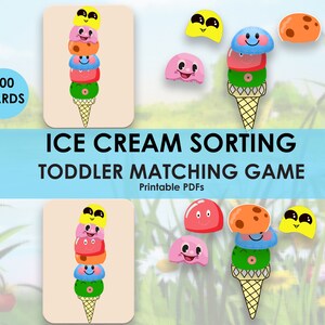 Vorschule Arbeitsblätter für Kinder Montessori Karteikarte, ICE CREAM Spiel, Digitale Karteikarten