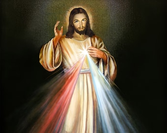 Divine Mercy image Jesus I Trust in Thee painting ENG Poster Print Art Home Wall Decor Catholic Painting