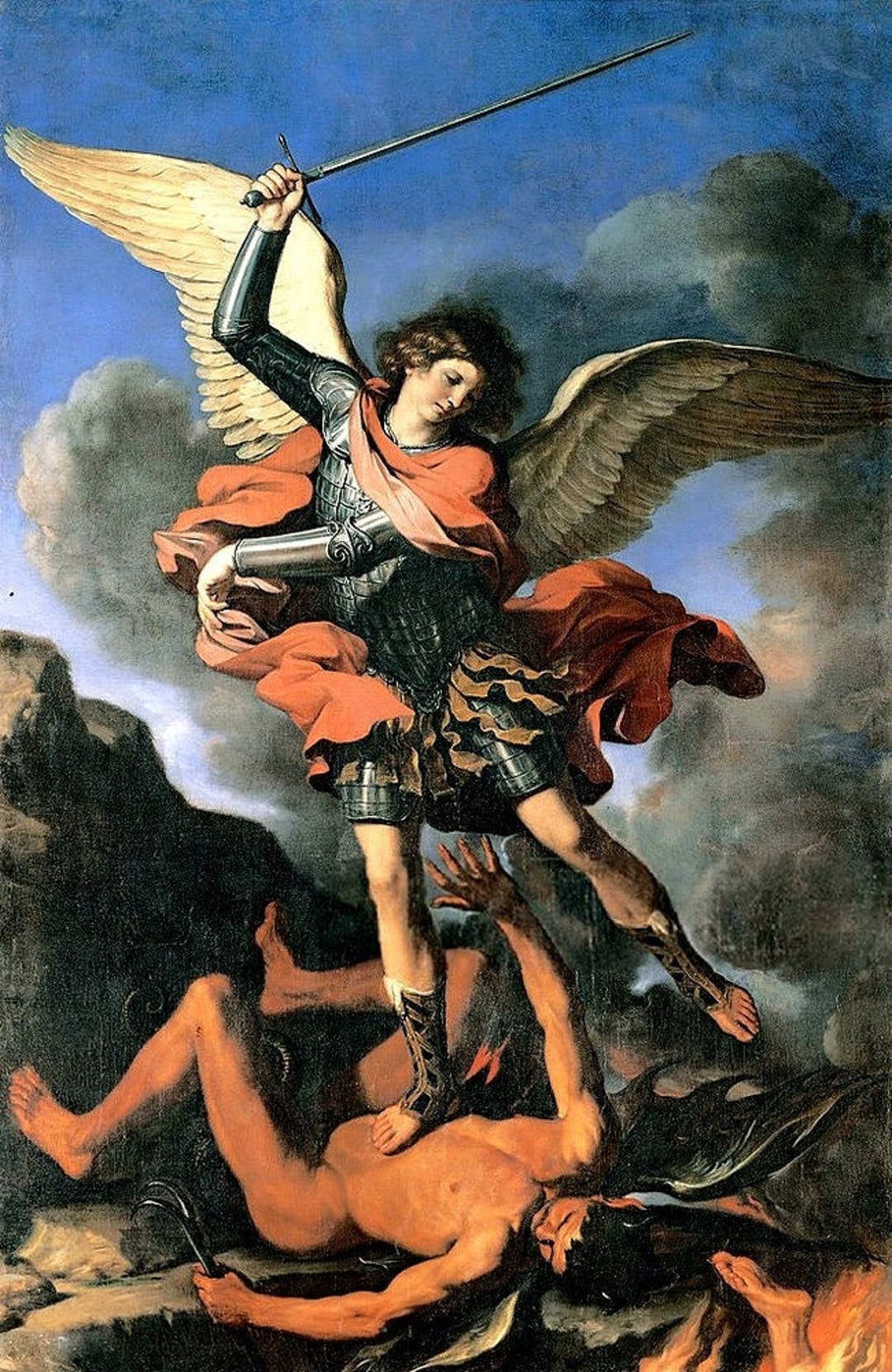 【SAINTMICHAEL】6PANEL LACERATING Saint Michael the Archangel Destroy Devil V6 Poster Print Art Home