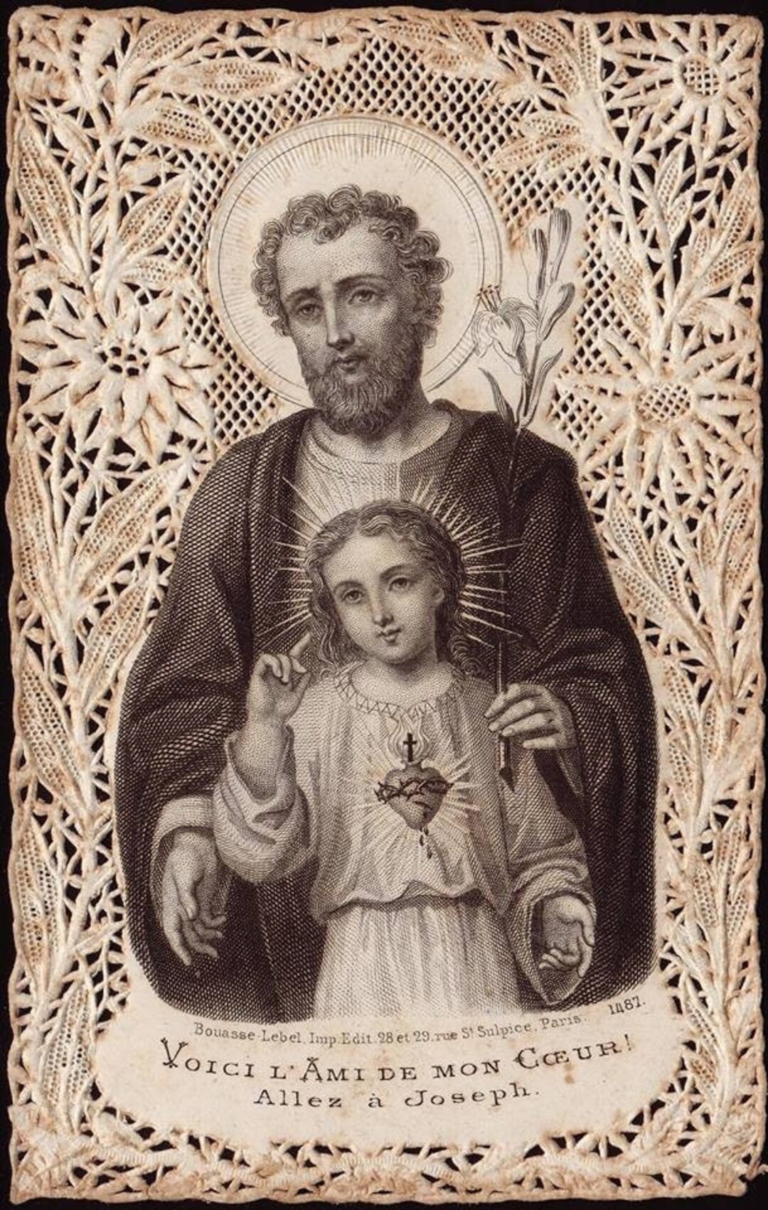 Tableau Religieux Jesus Maria Avec Cadre 56x46 Cm - Style Baroque, Reproduction Sur Bois, Décoration Murale