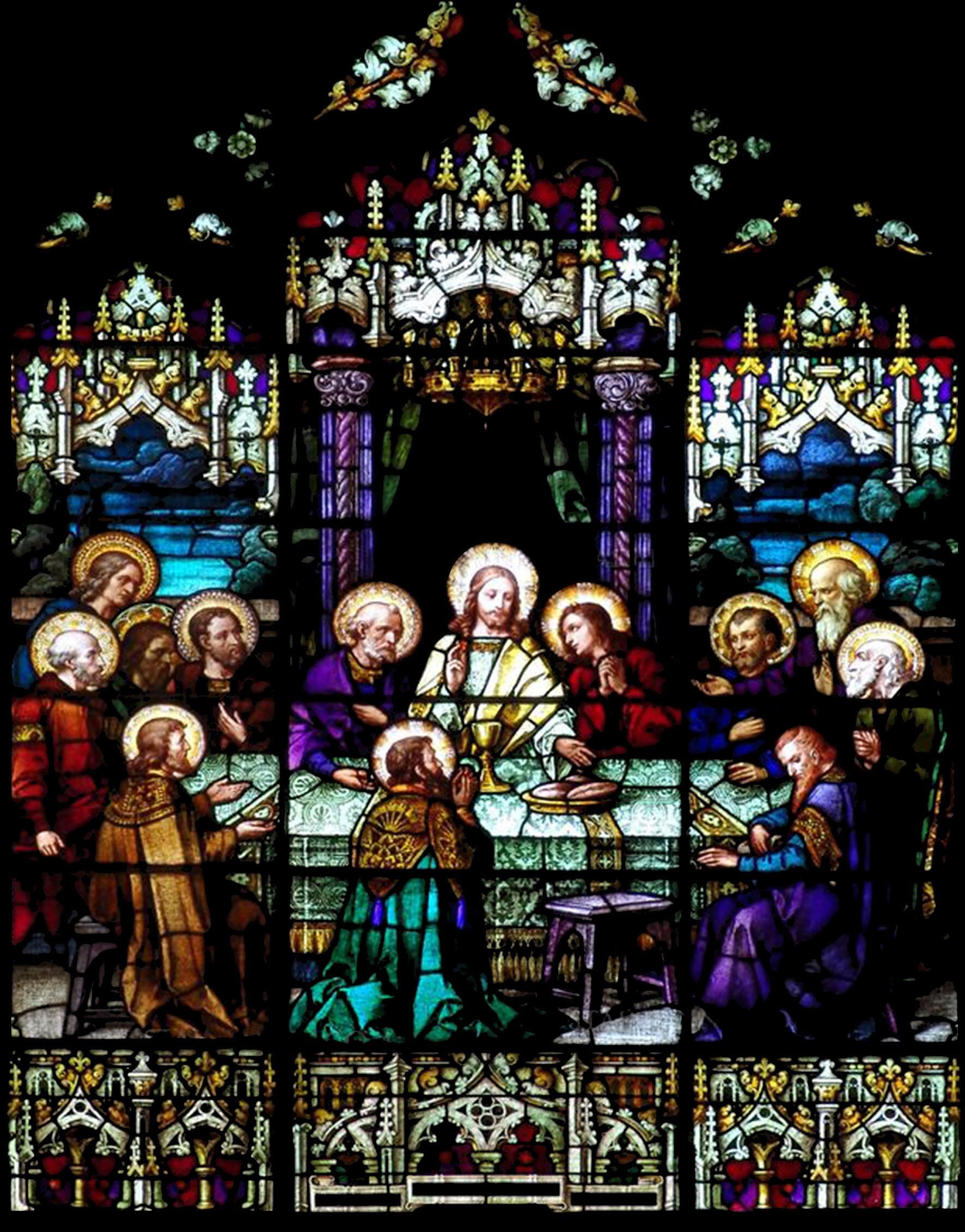 Stained Glass Last Supper V1 Poster Print Art Home Wall Decor Catholic Painting Etsy