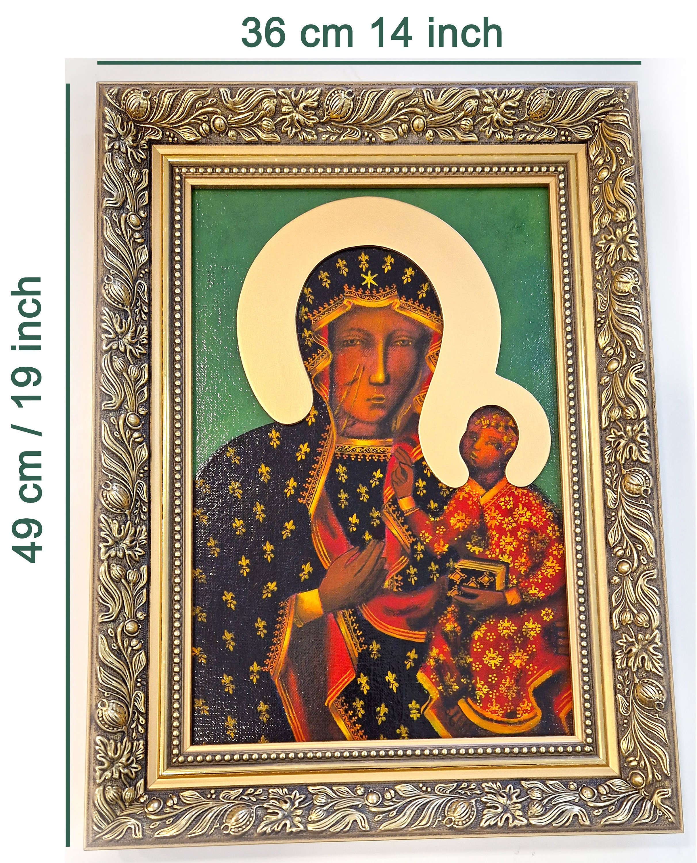 Black Madonna of Częstochowa icon Painting hand painted on canvas with gold wooden frame Art Home Wall Decor Catholic Painting 36x49