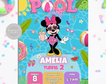 Minnie POOL INVITATION Template, Edit Yourself in CANVA. Online template.