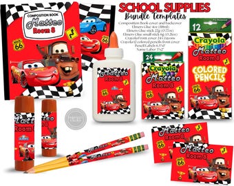 School Supplies Cars McQueen Bundle Templates. Edit Yourself in CANVA.