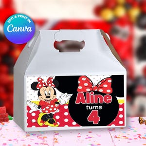 MINNIE Gable box labels template, Edit Yourself in CANVA. Party Kit. Instant download.
