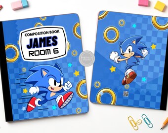COMPOSITION book Sonic Cover & Backcover Templates, Edit Yourself in CANVA.