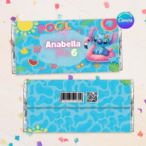 Editable Stitch POOL Party GABLE box Template, Edit Yourself in CANVA. Online template.