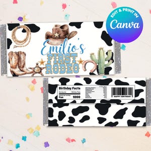 Modello per barretta di caramelle COWBOY, modificalo tu stesso in CANVA. Kit per feste. Modello online.