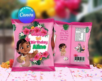 Moana chips bag Template, EDIT Yourself in CANVA. Party Kit. Instant Download