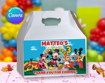Mickey Gable Box Template, EDIT Yourself in CANVA. Party Kit. Online template.