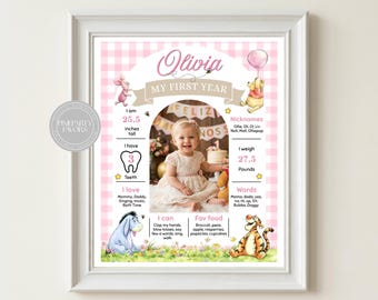 Editable Winnie Pooh Birthday Milestone Poster. Edit Yourself in CANVA.