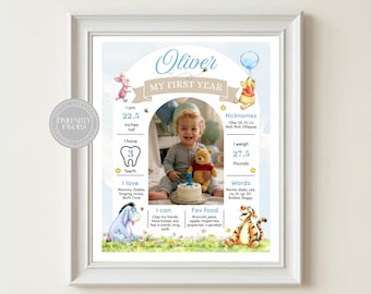 Editable Winnie Pooh Birthday Milestone Poster. Edit Yourself in CANVA.