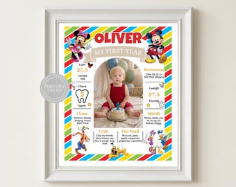 Editable Mickey Birthday Milestone Poster. Edit Yourself in CANVA.