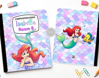 COMPOSITION book Mermaid Cover & Backcover Templates, Edit Yourself in CANVA.