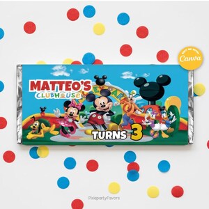 Mickey CANDY BAR Template, Edit Yourself in CANVA. Party Kit. Online template.
