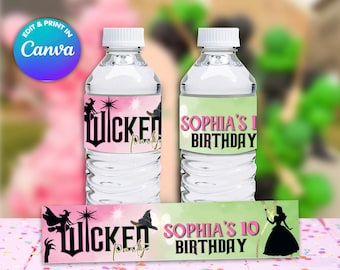 Water bottles Wicked Birthday. EDIT Yourself in CANVA. Party Kit. Instant Download.