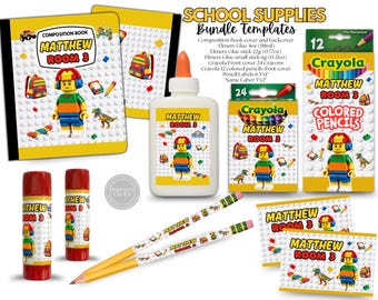 School Supplies Bricks Lego Bundle Templates. Edit Yourself in CANVA.