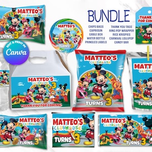 BUNDLE Mickey Club house Birthday Templates. EDIT Yourself in CANVA. Party Kit. 10 Online templates
