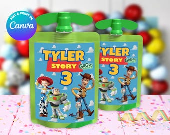 Birthday TOY Applesauce template, Edit Yourself in CANVA. Party Kit. Instant download.