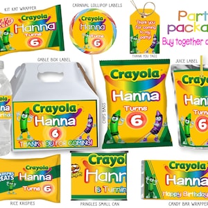 Digital crayon party favors, Crayon Party Package, Digital Only NOT EDITABLE templates
