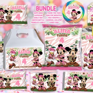 PACCHETTO Modelli MINNIE Safari, ecc., modificabili autonomamente in CANVA. Kit per feste. 10 modelli online