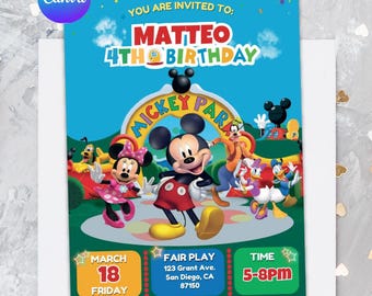 INVITATION Mickey Club House Template, Edit Yourself in CANVA. Online template.