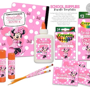 Minnie School Supplies Bundle Templates. Edit Yourself in CANVA.