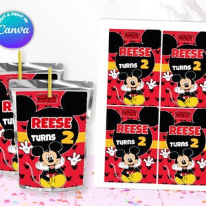 Mickey Juice Labels Template, EDIT Yourself in CANVA. Party Kit. Online template.