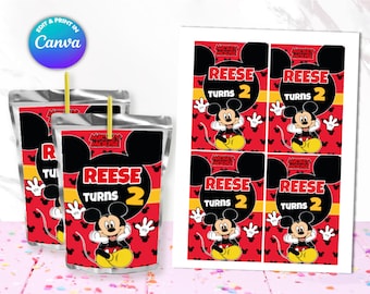 Mickey Juice Labels Template, EDIT Yourself in CANVA. Party Kit. Online template.